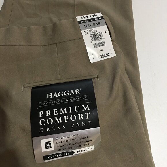 Haggar Classic Fit Dress Pants Premium Comfort Size 40x29 NWT Khaki - Picture 6 of 11